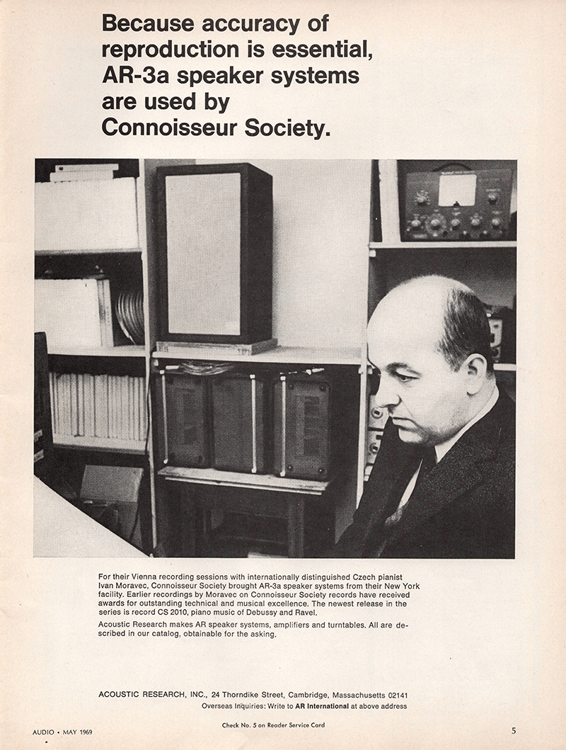 Acoustic Research advertisement in Audio, May 1969