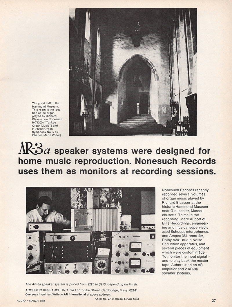 Acoustic Research advertisement in Audio, June 1969