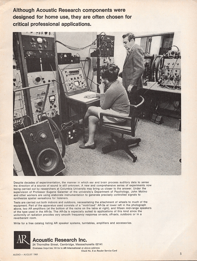 Acoustic Research advertisement in Audio, August 1969