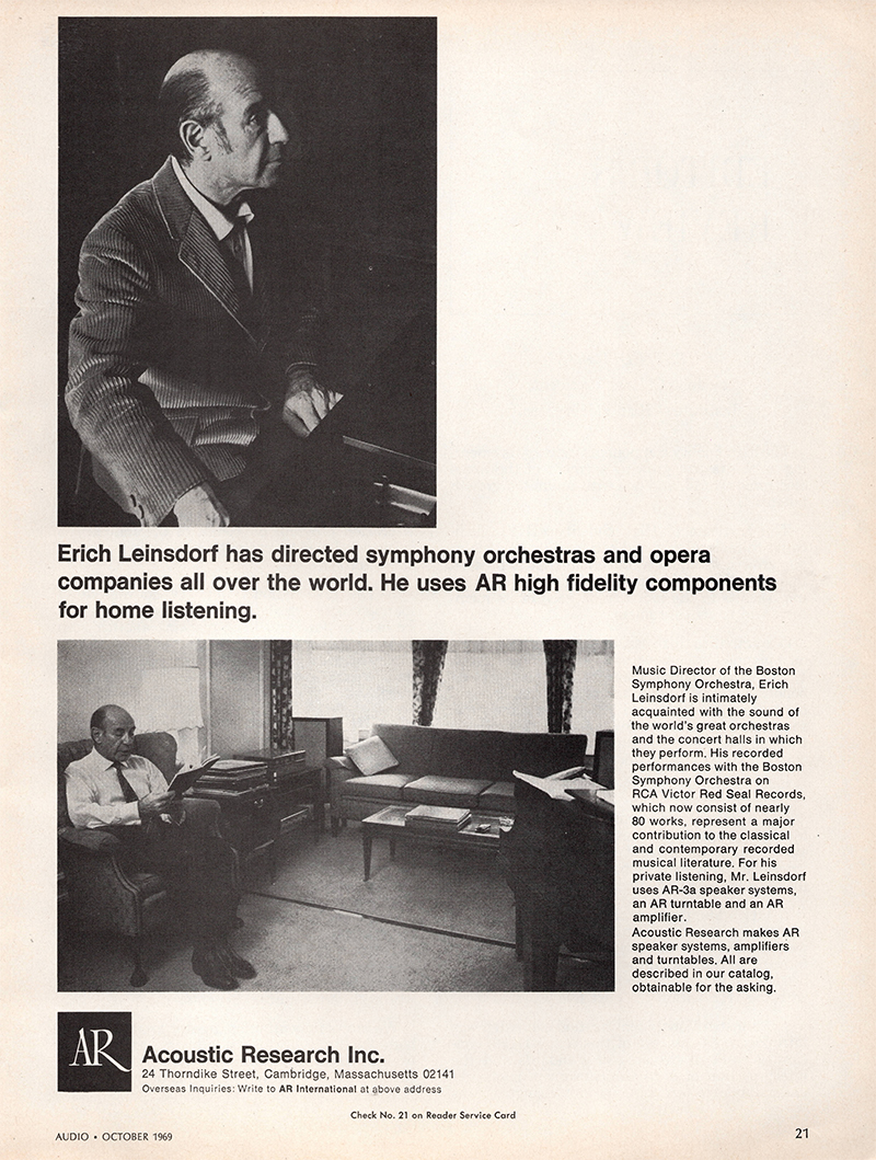 Acoustic Research advertisement in Audio, October 1969