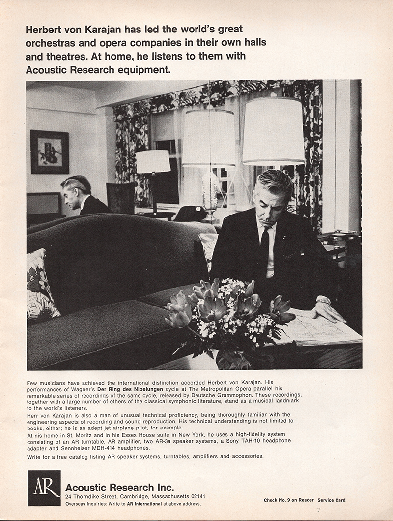 Acoustic Research advertisement in Audio, December 1969