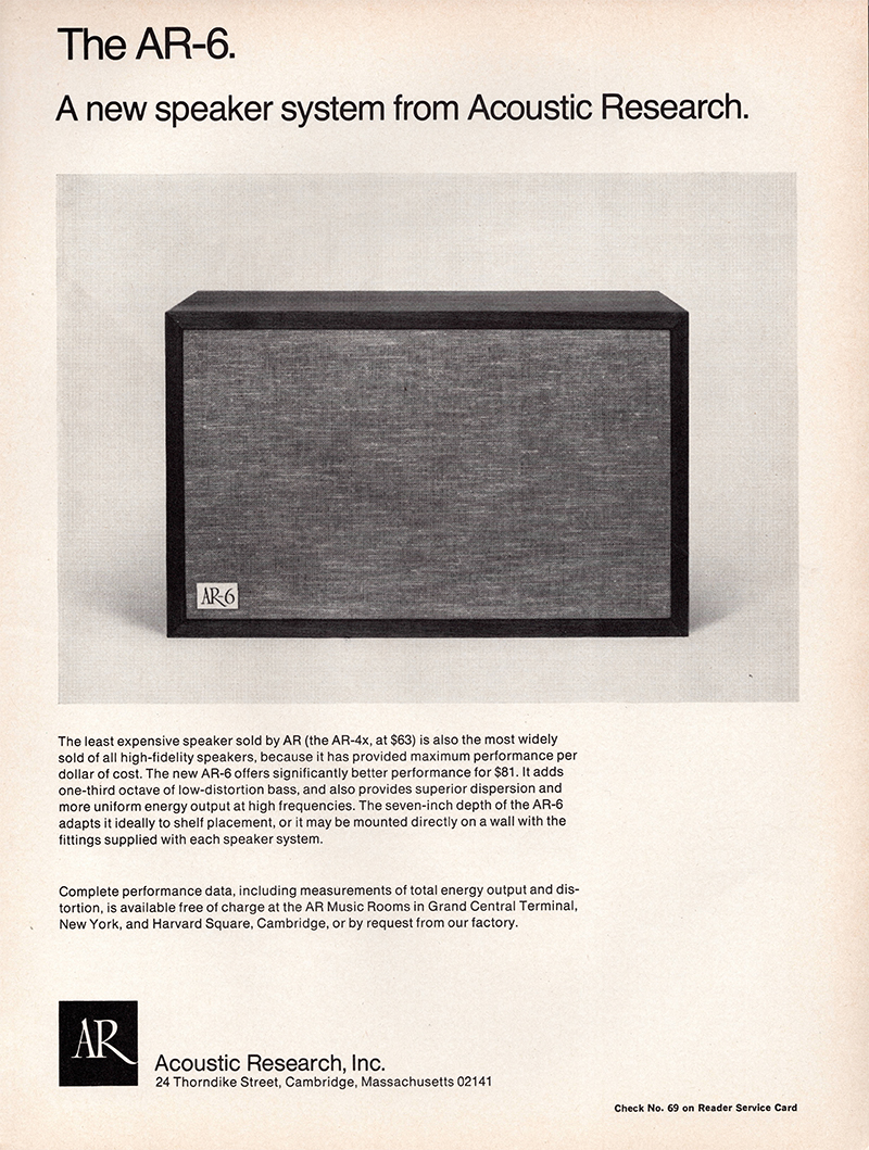 Acoustic Research advertisement in Audio, December 1970