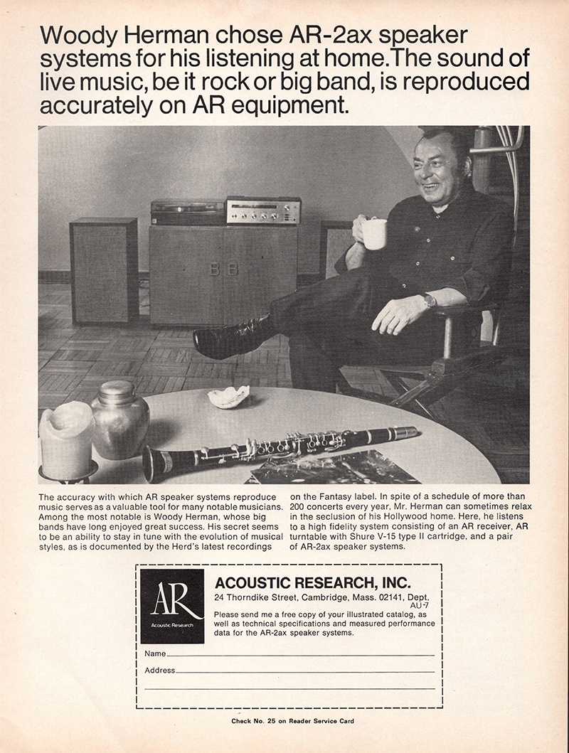 Acoustic Research advertisement in Audio, July 1971