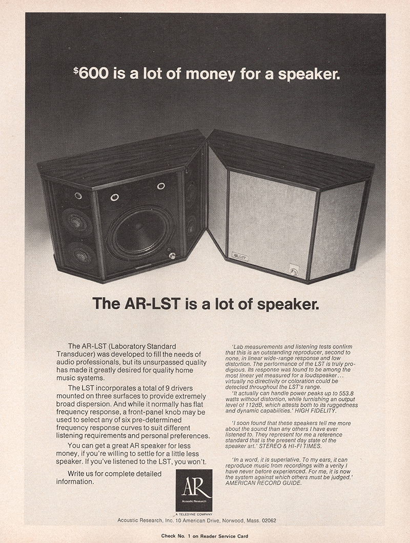 Acoustic Research advertisement in Audio, September 1973