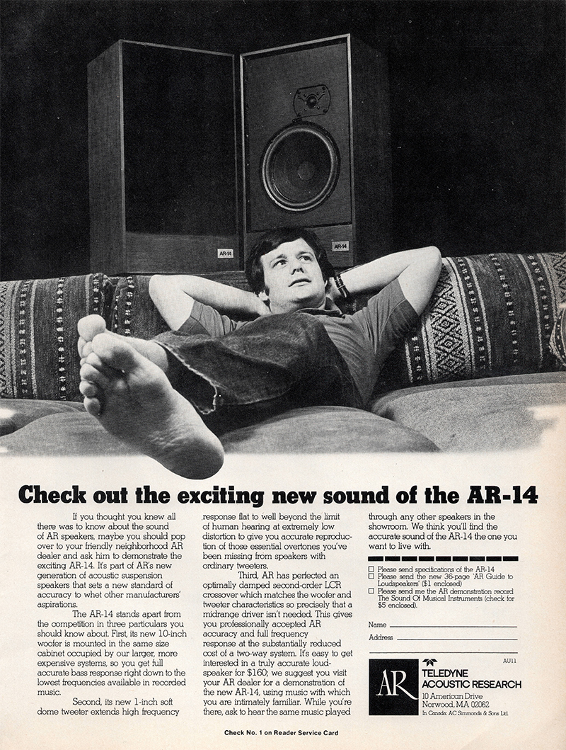 Acoustic Research advertisement in Audio, November 1976