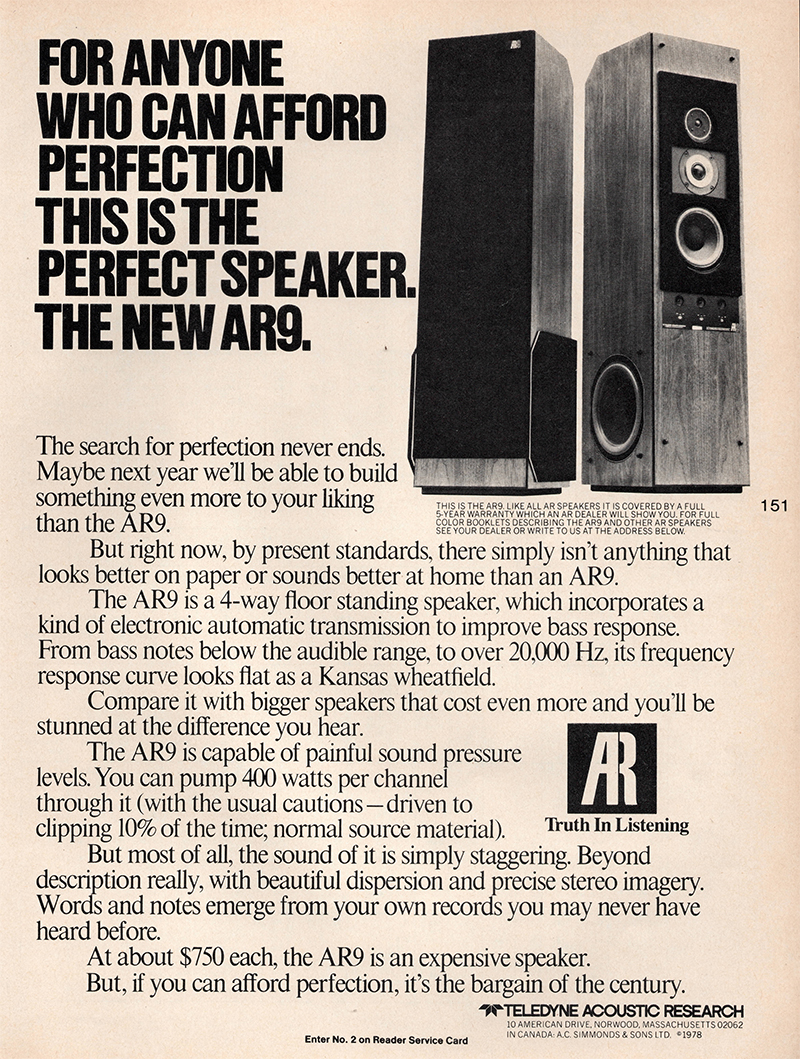 Acoustic Research advertisement in Audio, October 1978