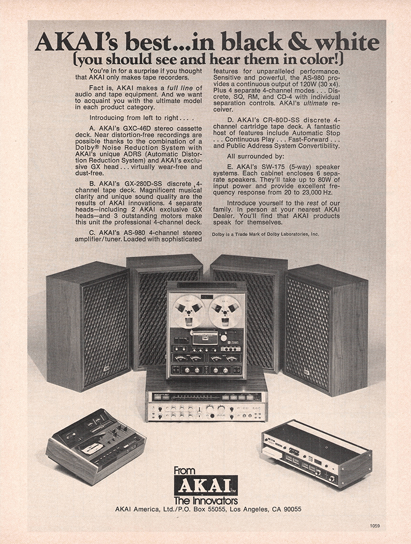 Akai advertisement in Audio, September 1973