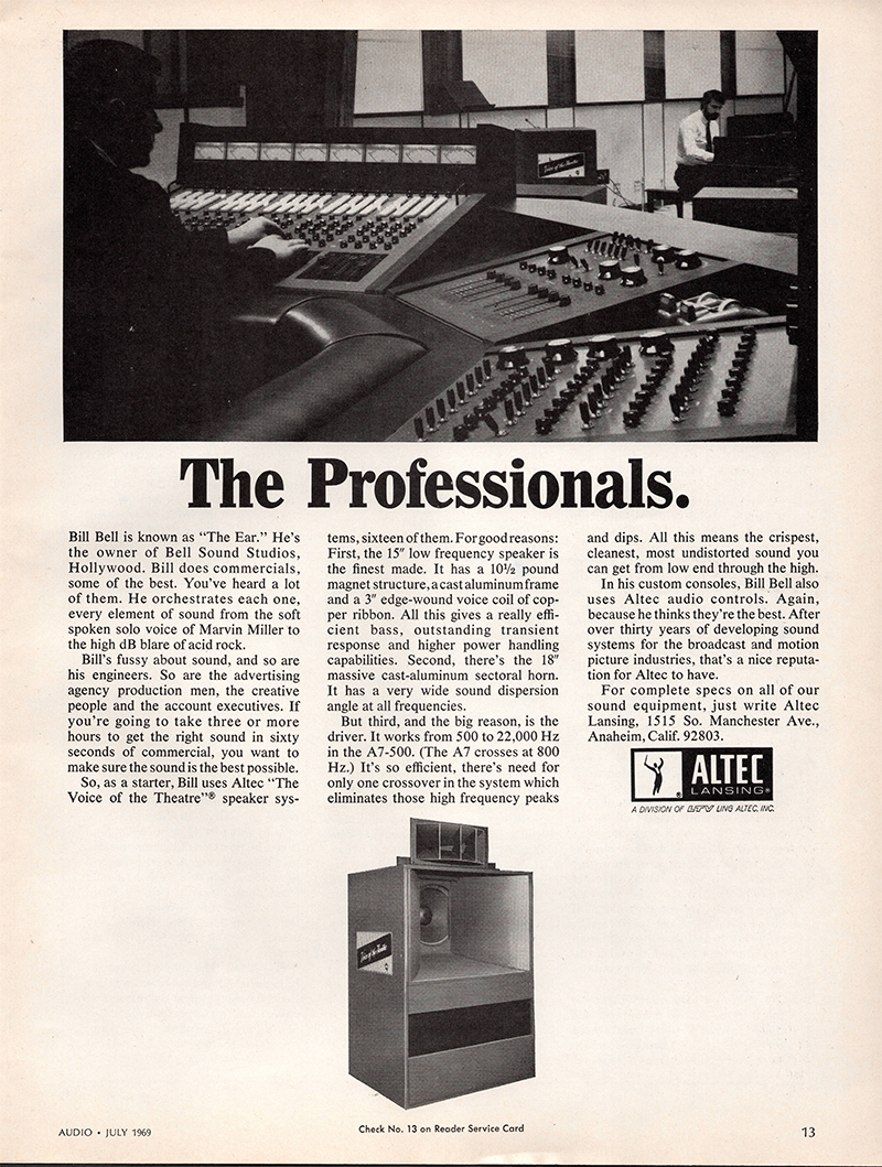 Altec advertisement in Audio, July 1969