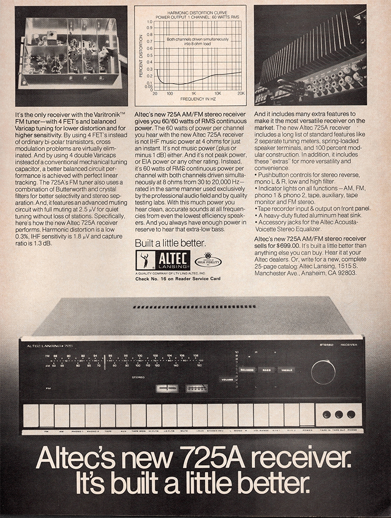 Altec advertisement in Audio, January 1972