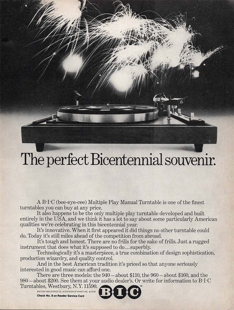 BIC advertisement in Audio, May 1976