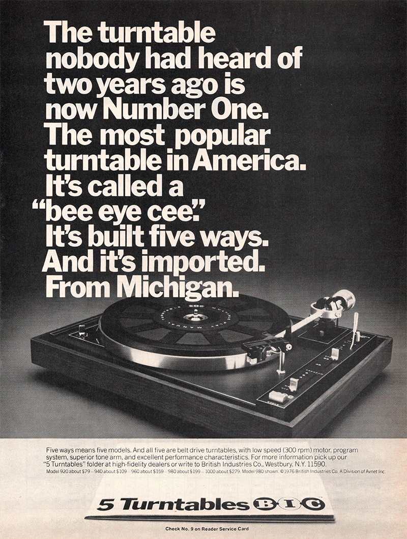 BIC advertisement in Audio, October 1976