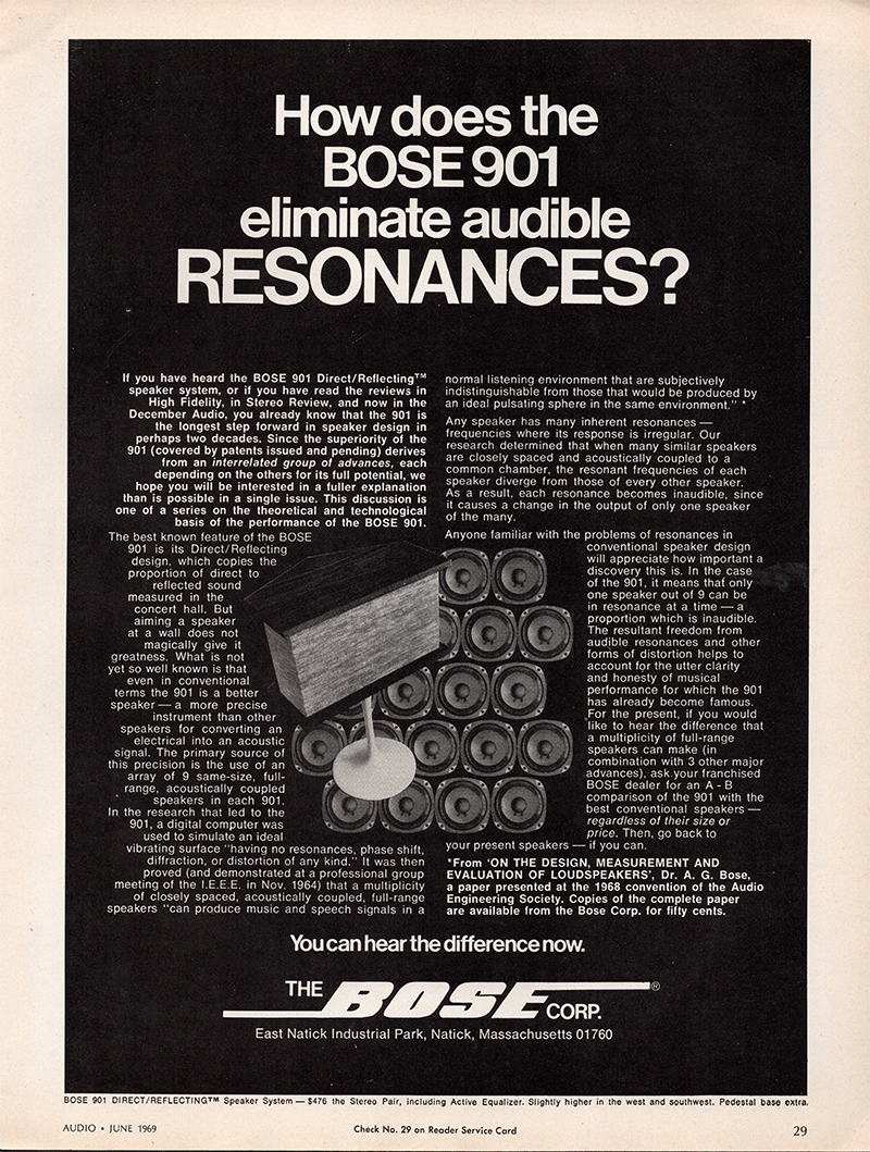 Bose advertisement in Audio, June 1969