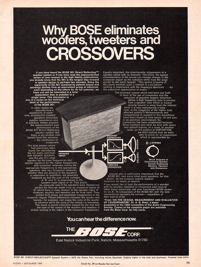 Bose advertisement in Audio, September 1969