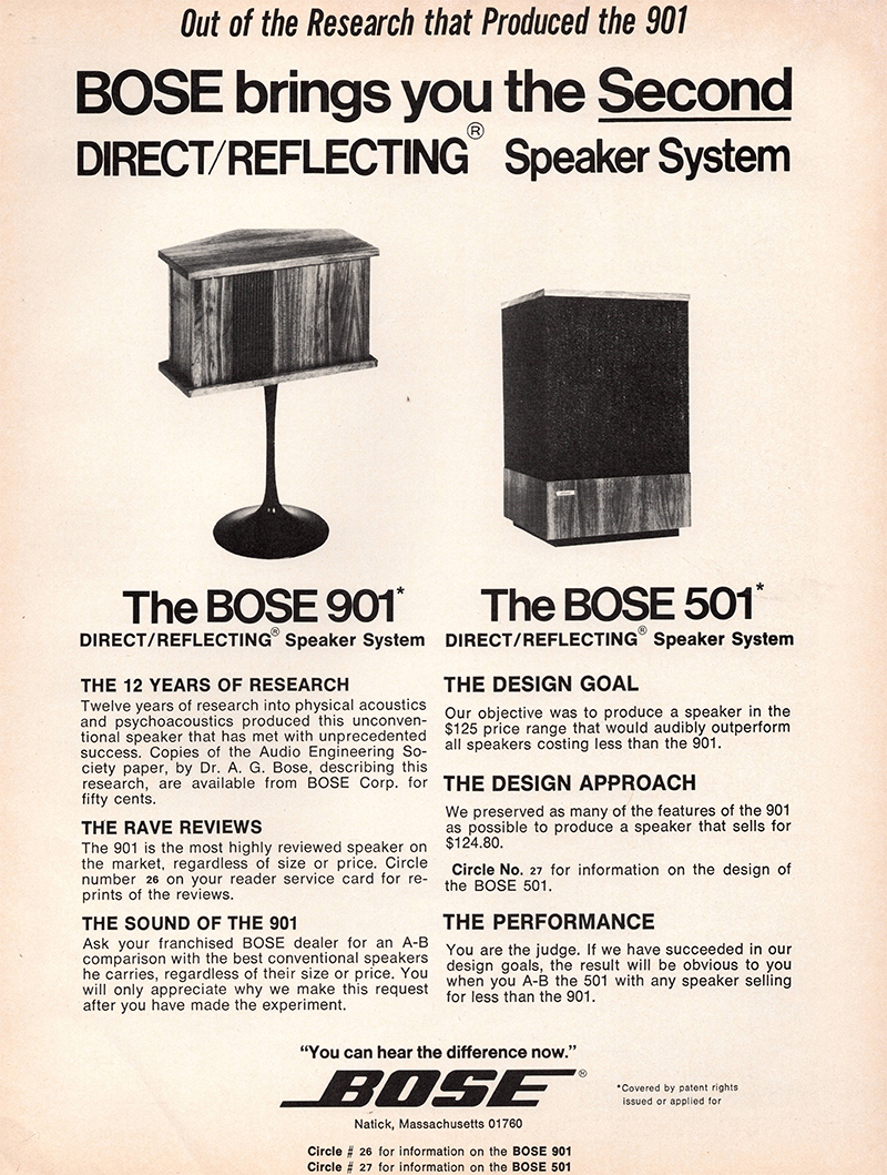 Bose advertisement in Audio, July 1971