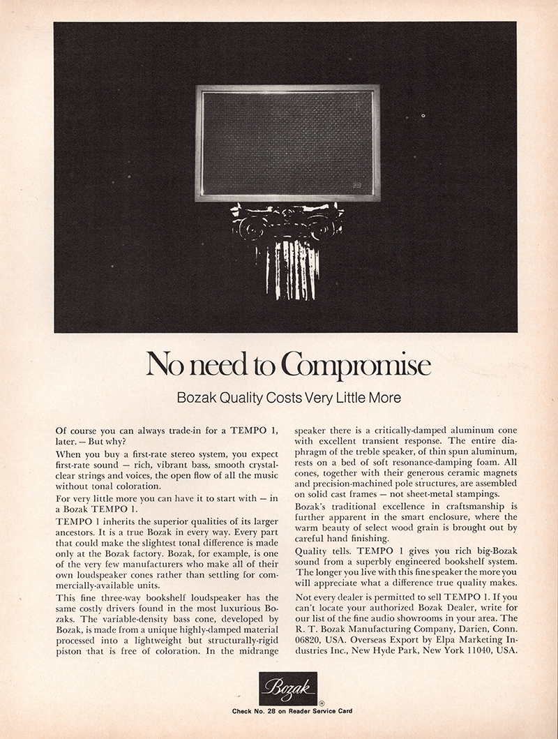 Bozak advertisement in Audio, November 1971