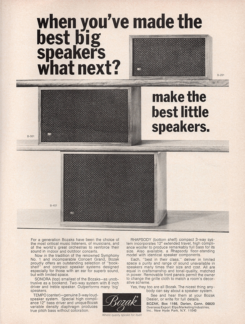 Bozak advertisement in Audio, September 1973