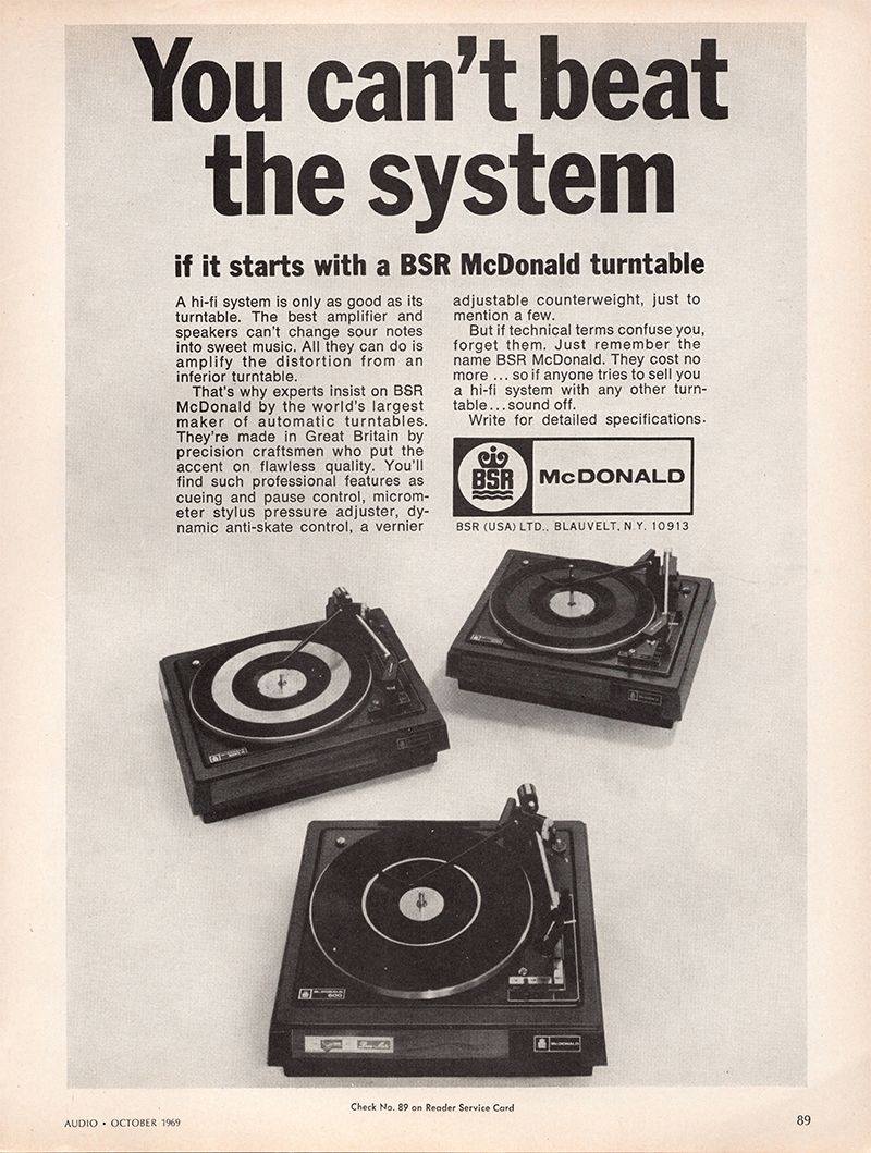 BSR advertisement in Audio, October 1969