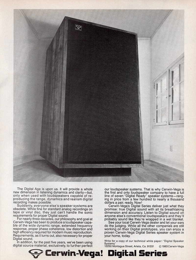 Cerwin Vega advertisement in Audio, August 1983