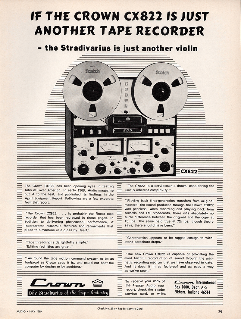 Crown advertisement in Audio, May 1969