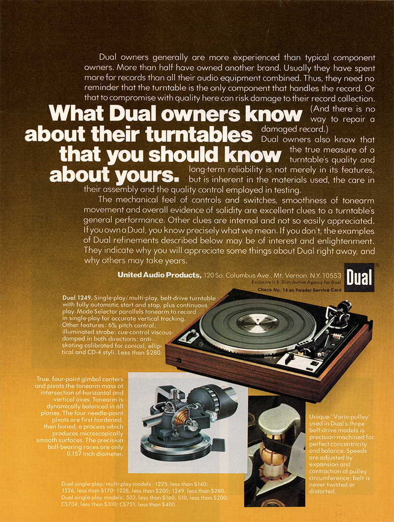 Dual advertisement in Audio, October 1976
