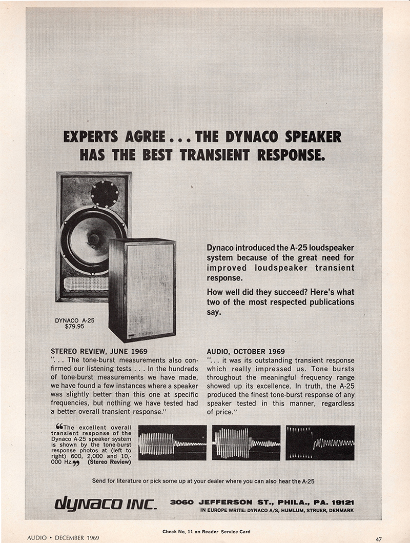 Dynaco advertisement in Audio, December 1969