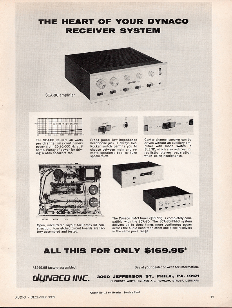 Dynaco advertisement in Audio, December 1969