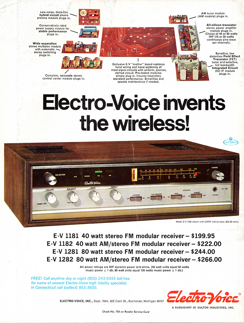 Electro-Voice advertisement in Audio, July 1969