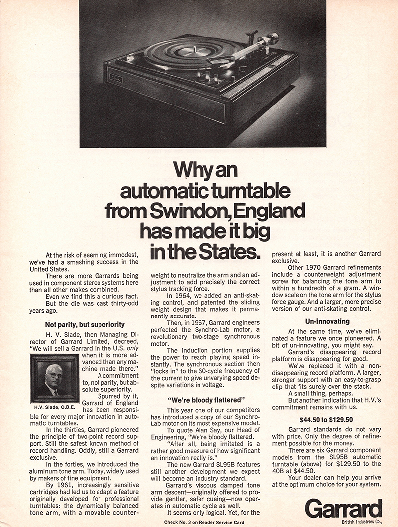 Garrard advertisement in Audio, September 1970