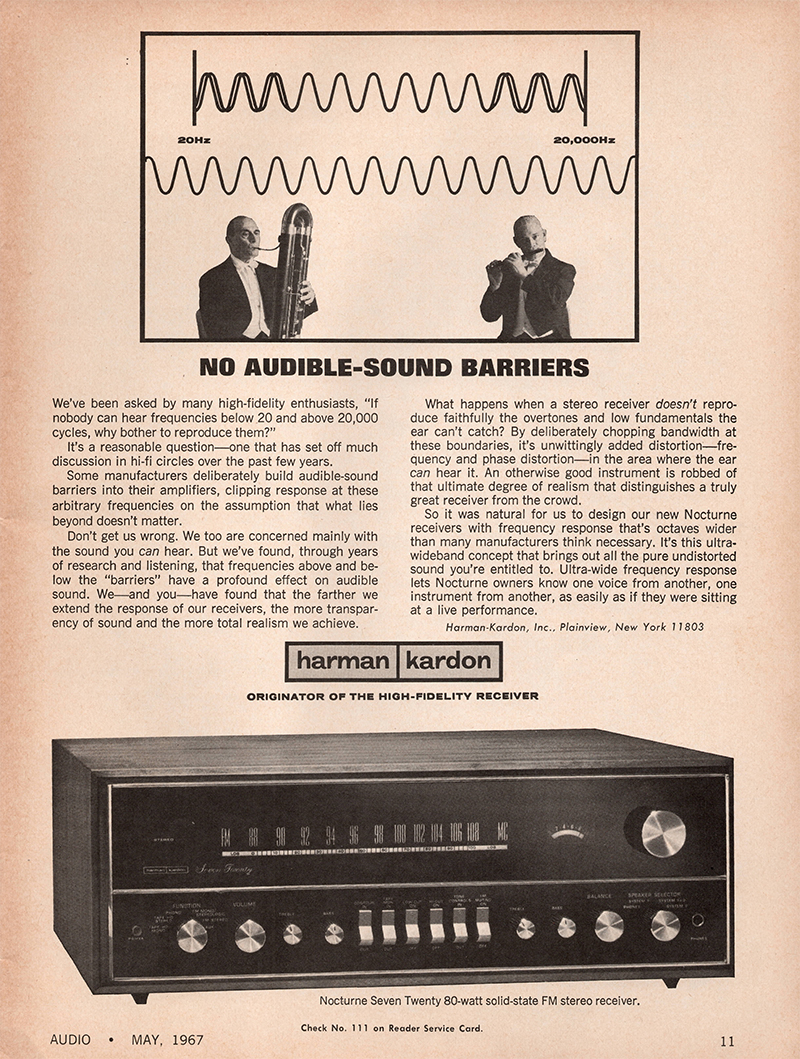 Harman Kardon advertisement in Audio, May 1967