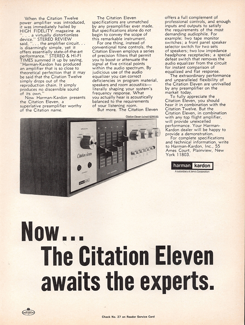 Harman Kardon advertisement in Audio, February 1971
