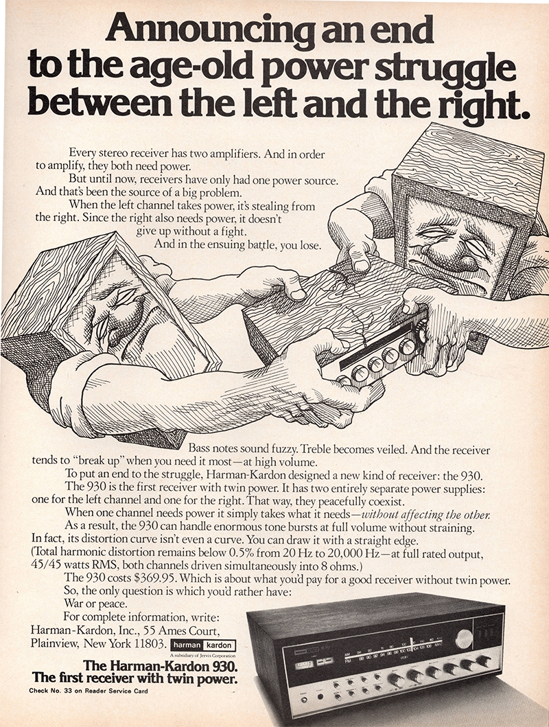 Harman Kardon advertisement in Audio, December 1971