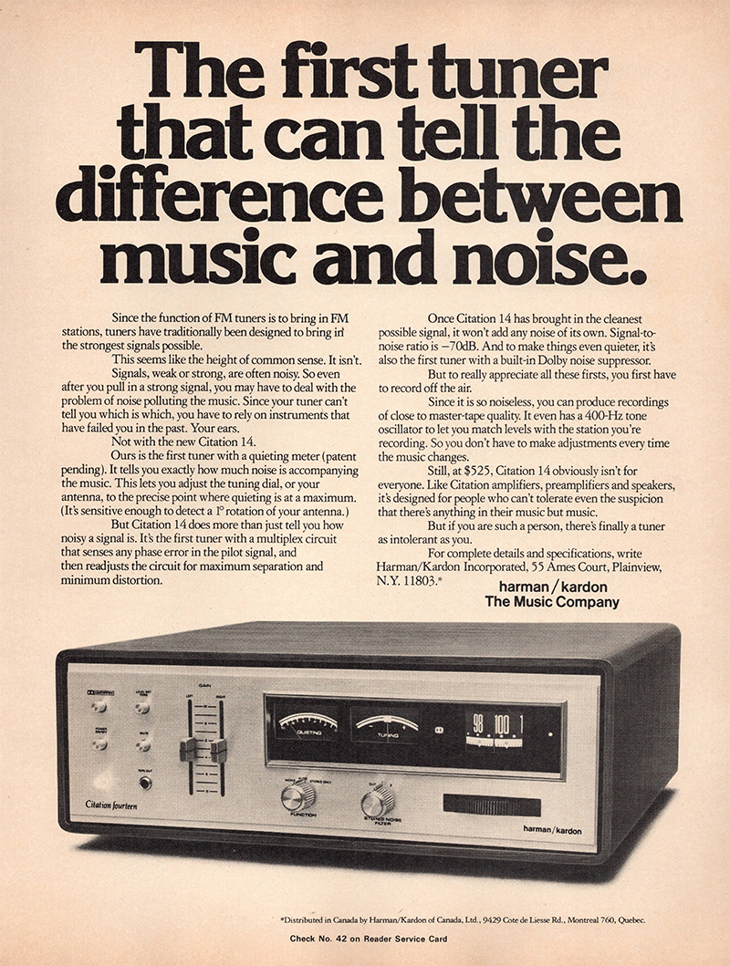 Harman Kardon advertisement in Audio, September 1972