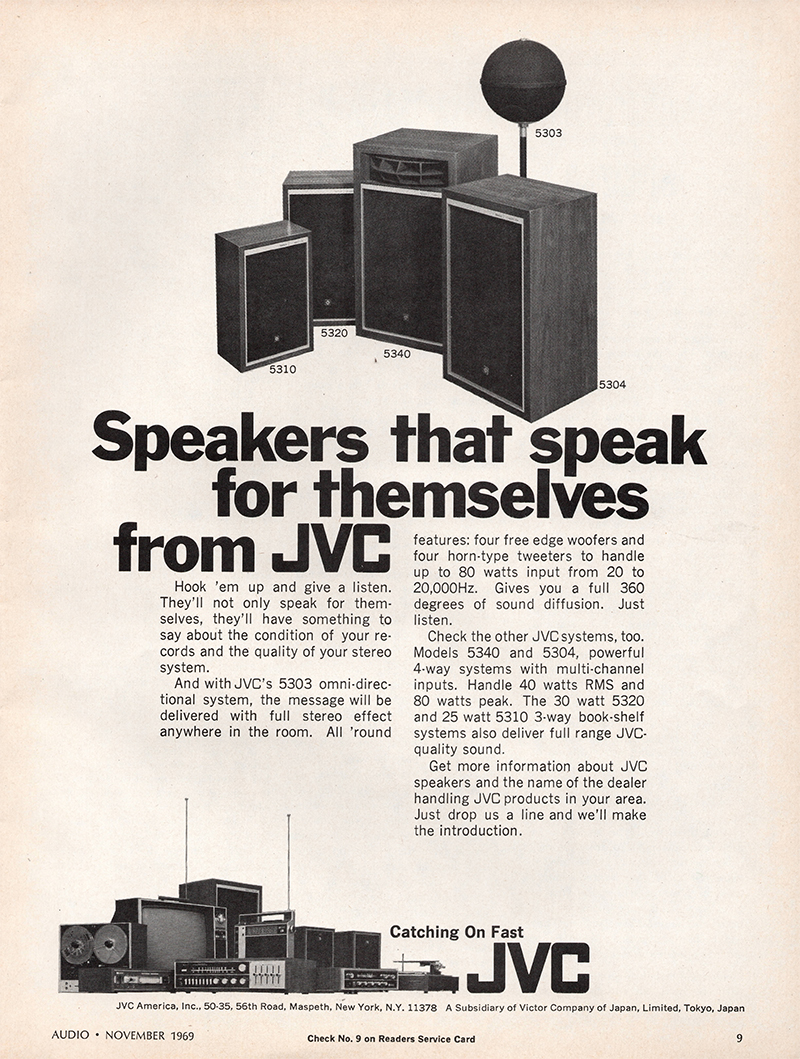 JVC advertisement in Audio, November 1969