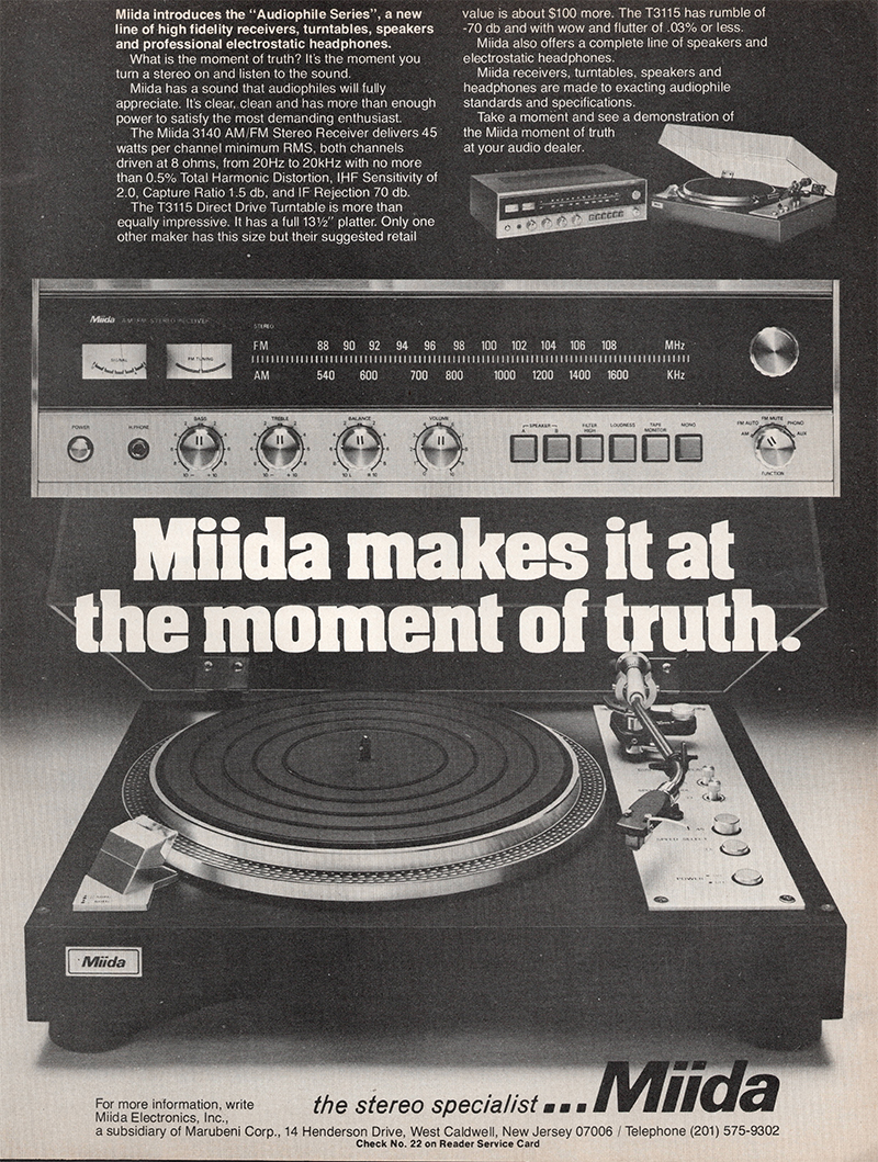 Miida advertisement in Audio, June 1976