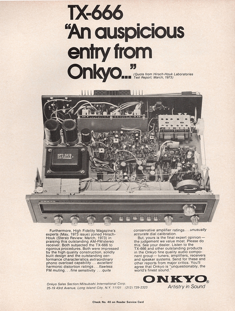 Onkyo advertisement in Audio, September 1973