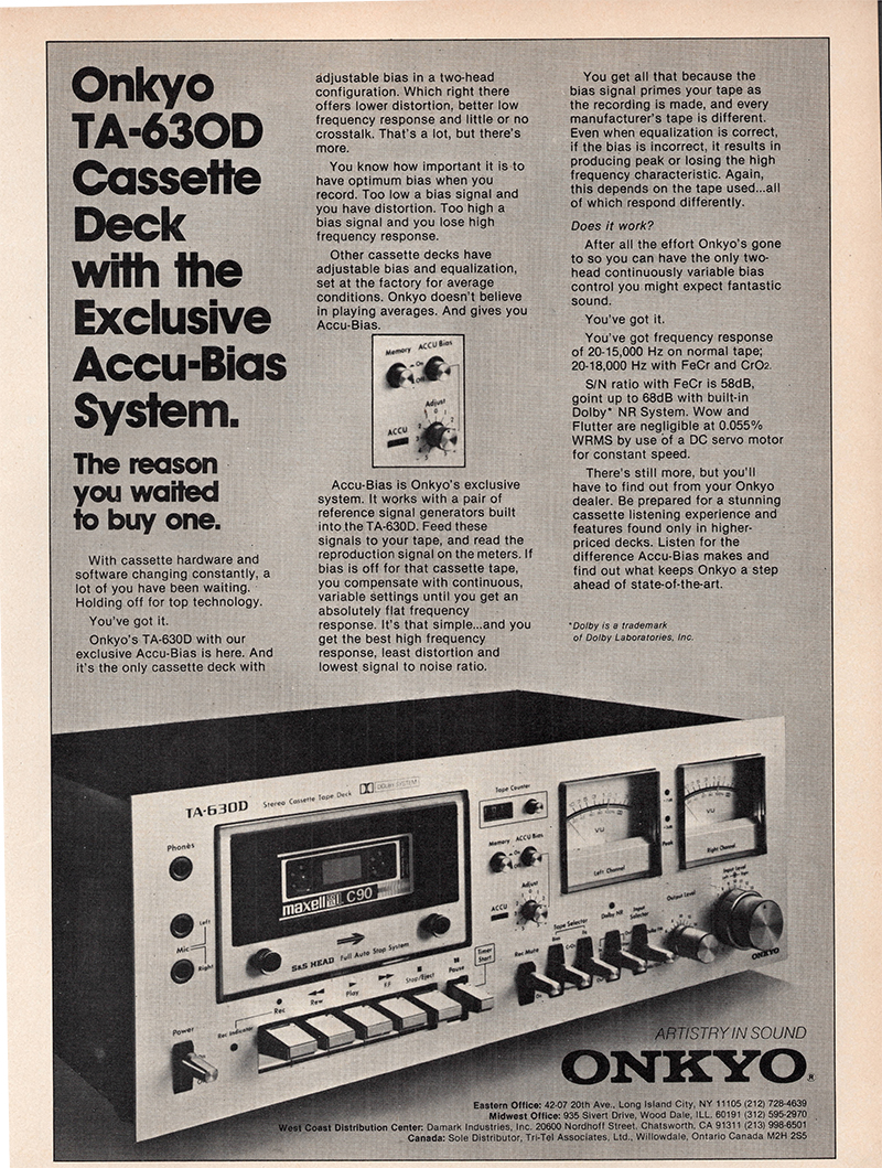 Onkyo advertisement in Audio, October 1978