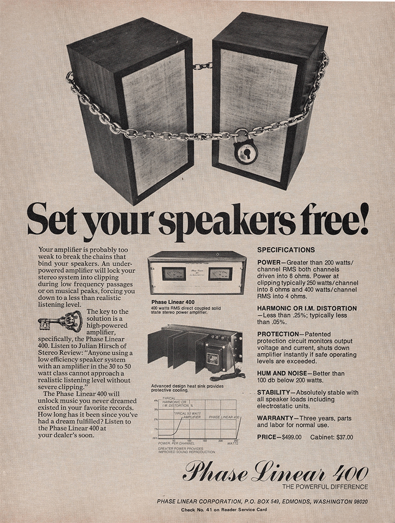 Phase Linear advertisement in Audio, September 1973