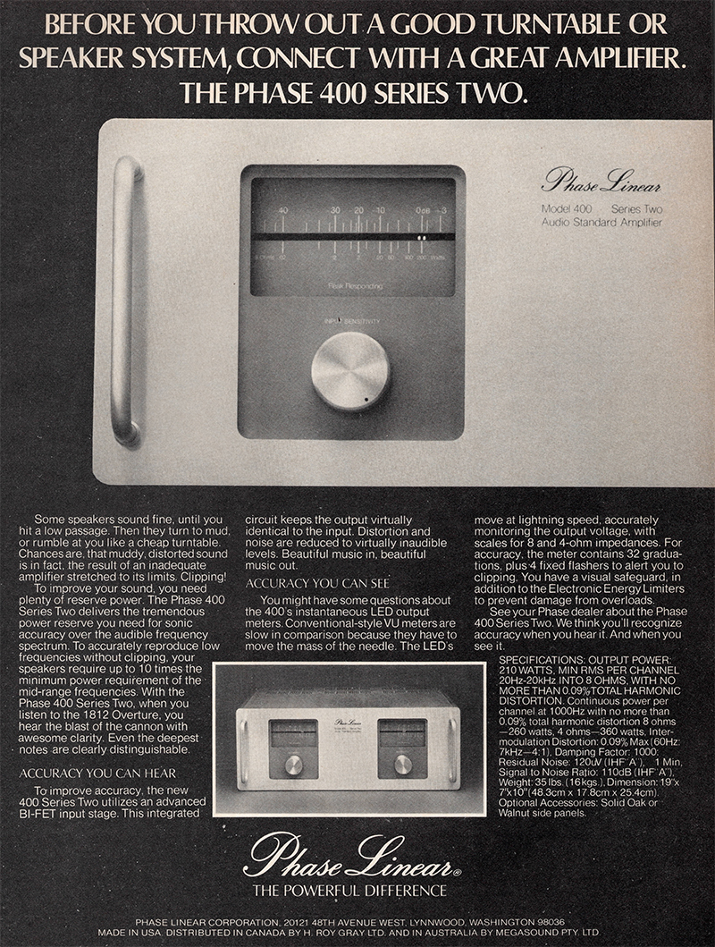 Phase Linear advertisement in Audio, October 1978
