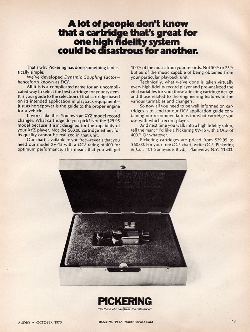 Pickering advertisement in Audio, October 1970