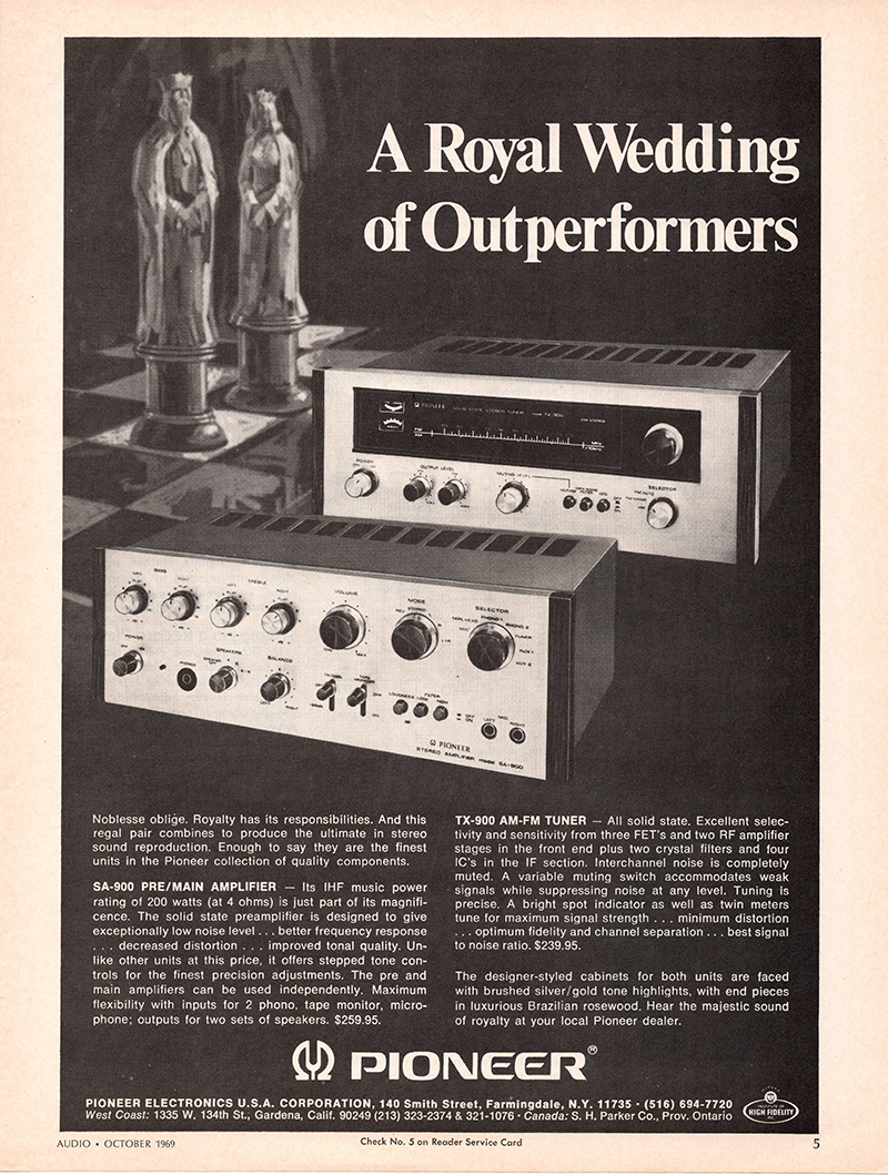 Pioneer advertisement in Audio, October 1969