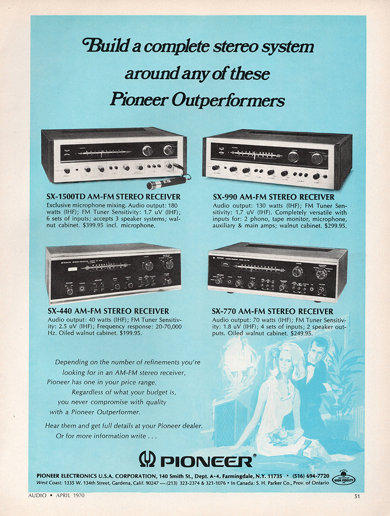 Pioneer advertisement in Audio, April 1970