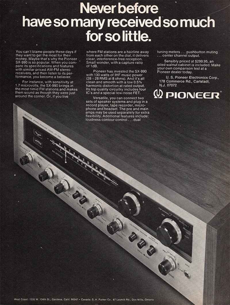 Pioneer advertisement in Audio, April 1971