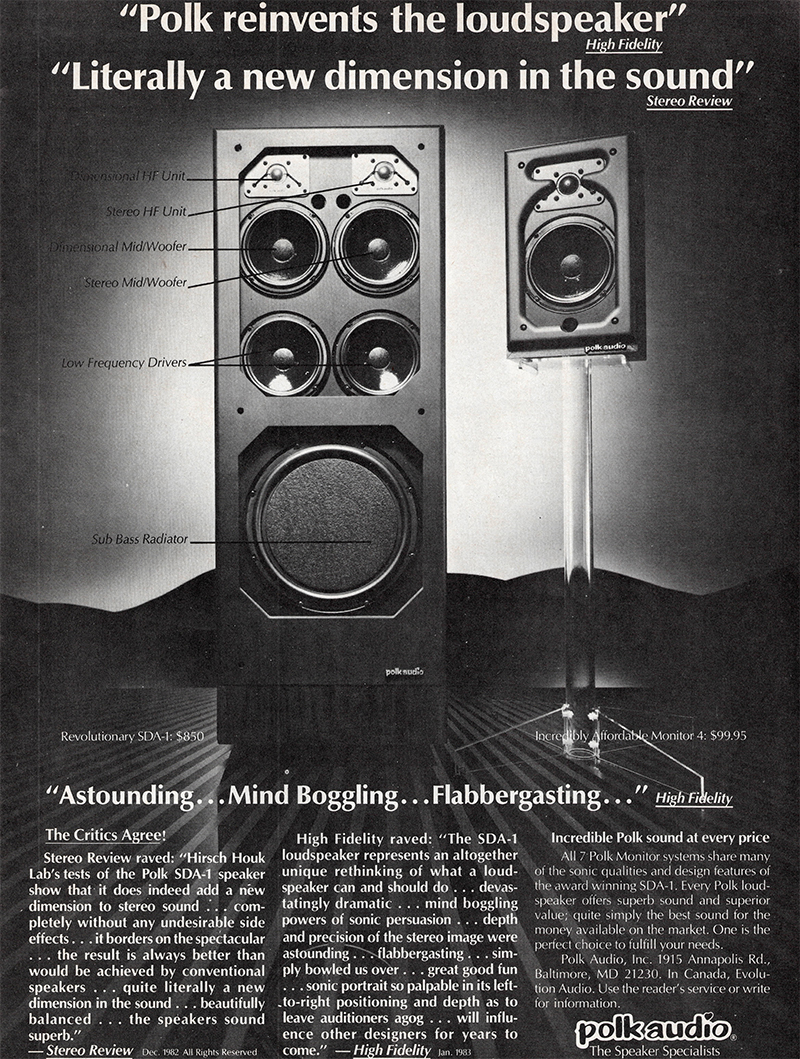 Polk Audio advertisement in Audio, February 1983