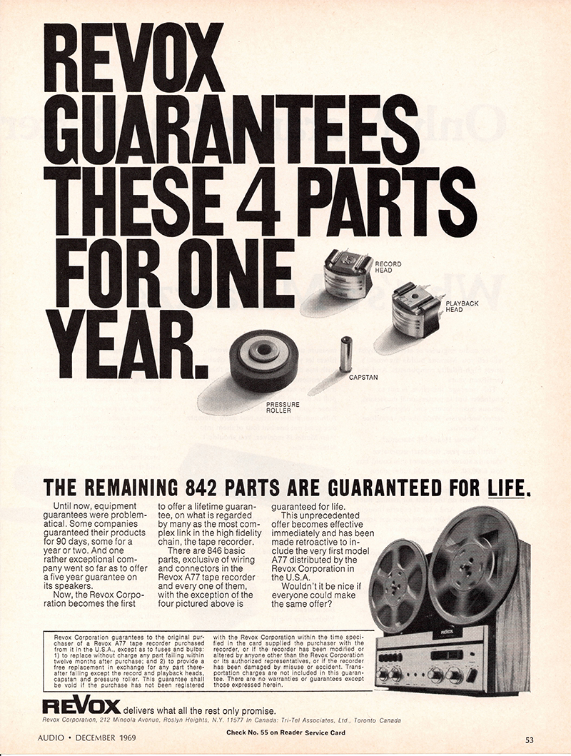 Revox advertisement in Audio, December 1969