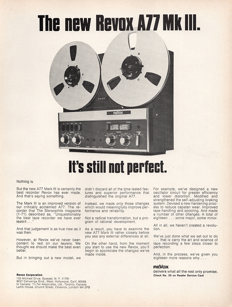 Revox advertisement in Audio, December 1971
