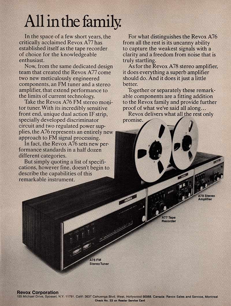 Revox advertisement in Audio, September 1972