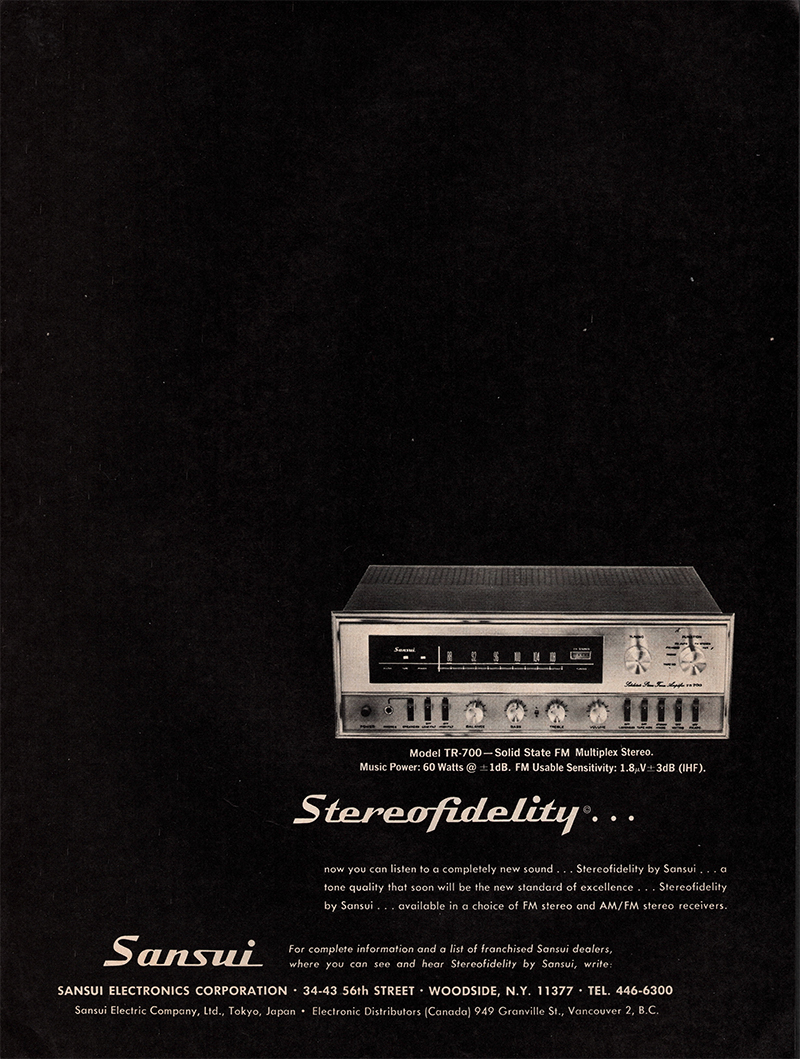 Sansui advertisement in Audio, May 1967