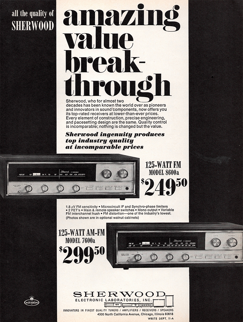 Sherwood advertisement in Audio, November 1969