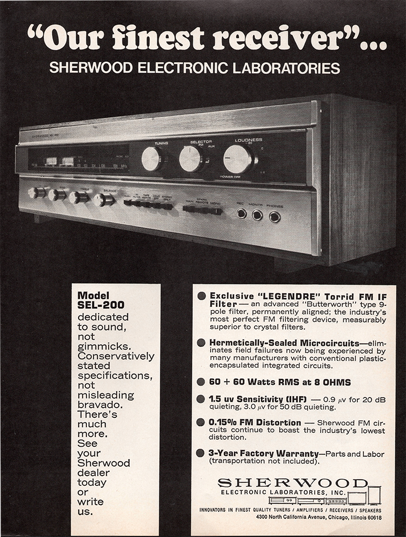 Sherwood advertisement in Audio, December 1969