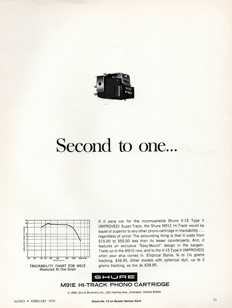 Shure advertisement in Audio, February 1970